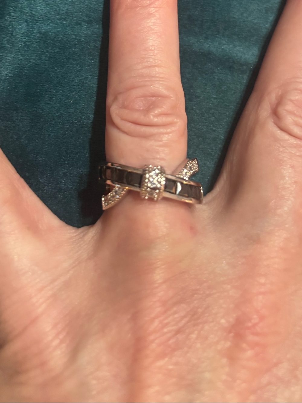 Sterling Silver onyx and cubic zirconia Bow Ring - Silver